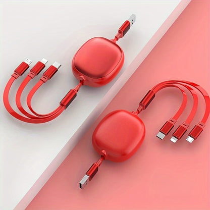 1.2m Retractable Charging Cable with Type-C, Micro USB and Lightning Ends in Six Color Options