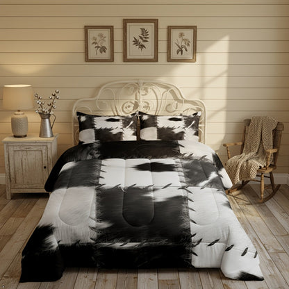 Western Cowhide Print Comforter and Pillowcase Set in Dark Gray with Twin, Full, Queen or King Sizes