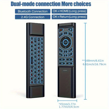 Mini Wireless Keyboard Remote Control Tri-Mode - Bluetooth & 2.4G Dual Channel, 7-Color Backlight, Gyroscope, Infrared Learning, Multi-Device Switching, Voice Command, PC Android TV Compatible