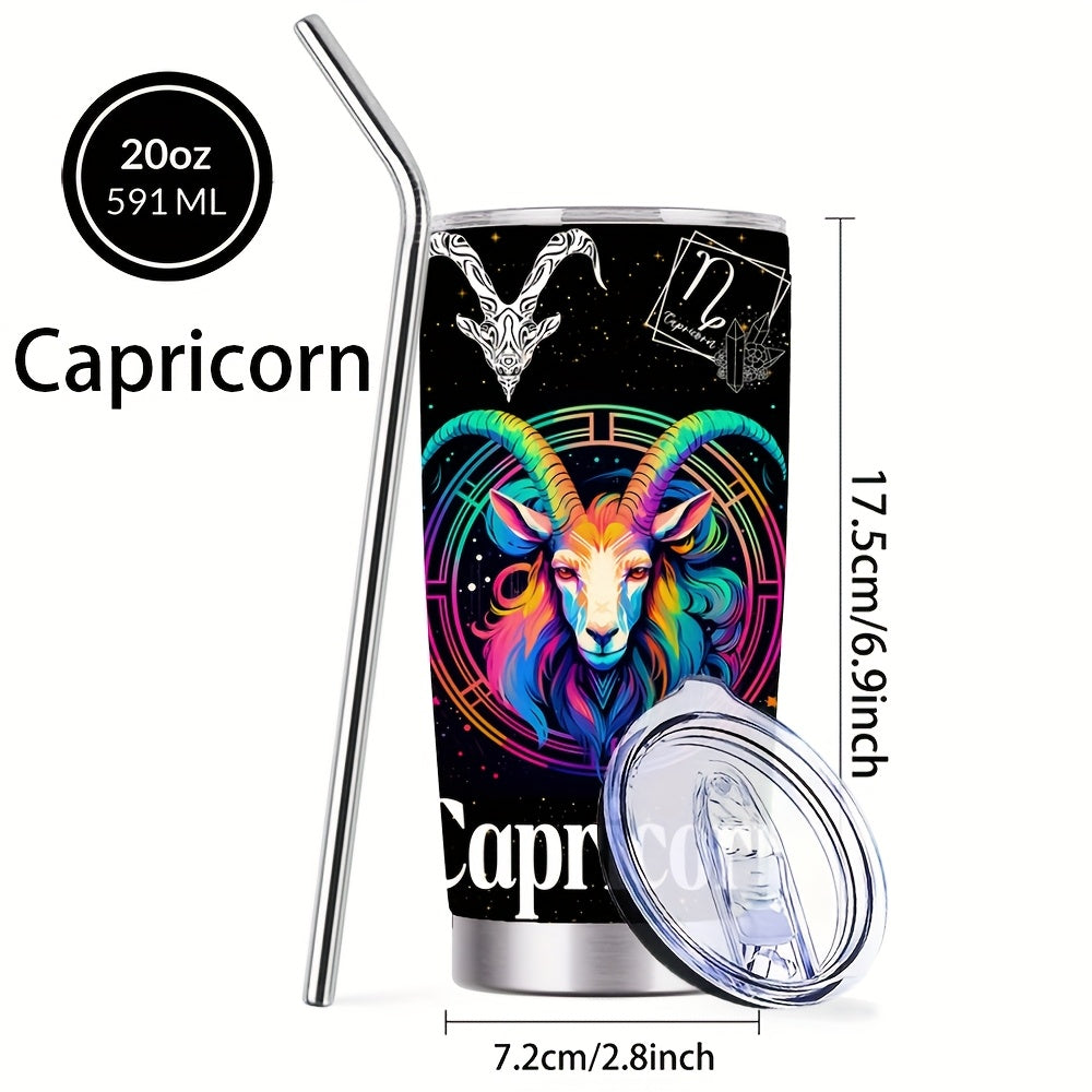 Zodiac Sign Insulated Tumbler 20oz Stainless Steel Travel Cup with Lid & Straw Hot Cold Drinks Horoscope Coffee Mug Gift for Men Women Birthday Christmas