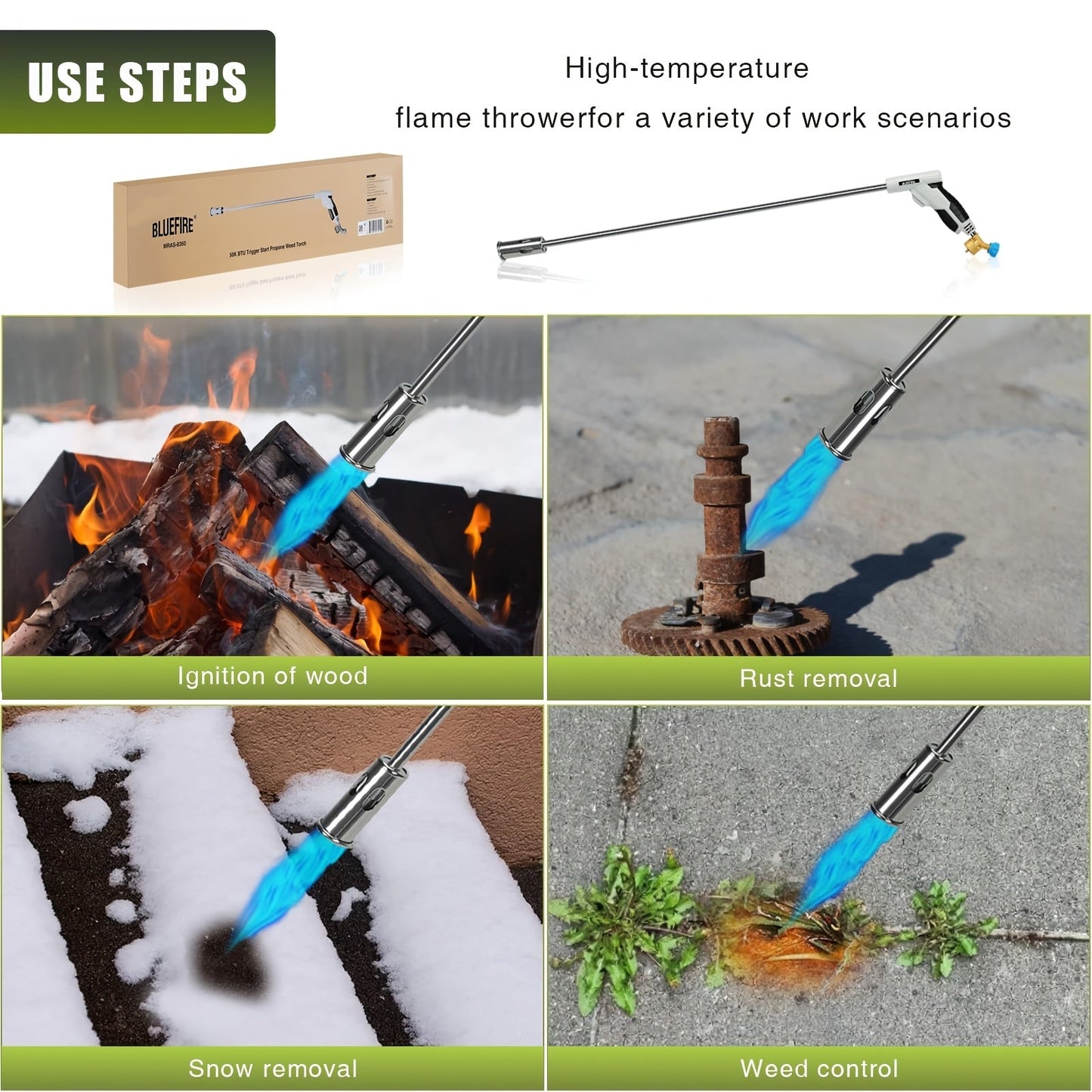 Propane Weed Torch | Flame Weeder Ice Melter Outdoor Roof Driveway