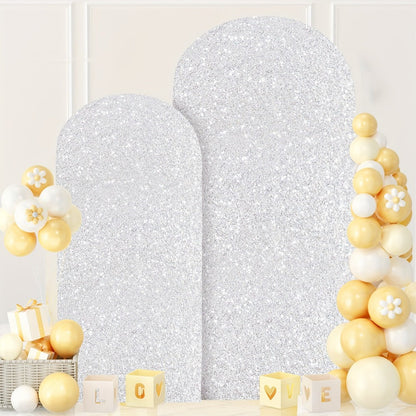 Glitter Sequin Wedding Arch Covers, Two-Piece 6 ft and 7.2 ft Spandex Backdrop Set in Eight Colors