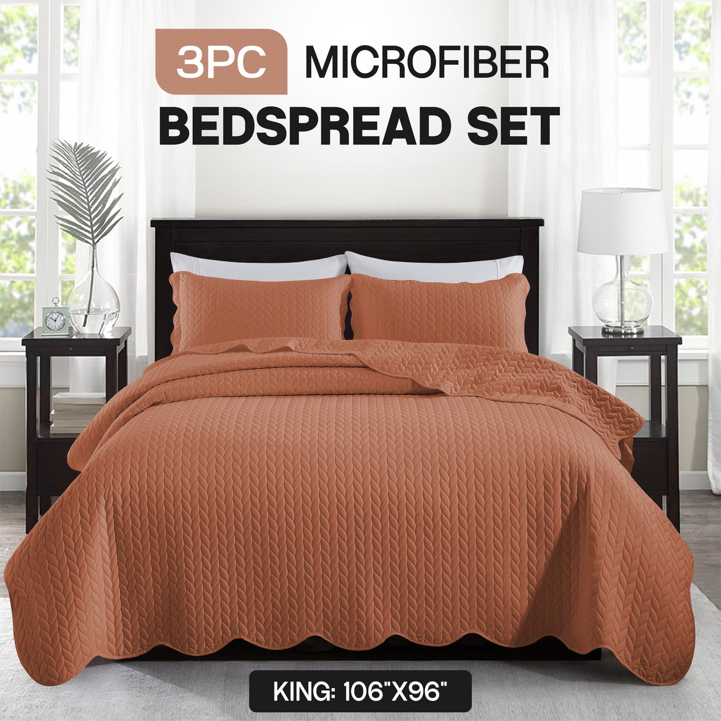 Chevron-Texture Three-Piece Bedspread Set in 16 Colors with Twin, Queen-Full, King and California King Sizes