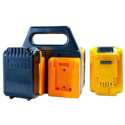DeWalt 18V 20V Battery Storage Rack – 4-Port Portable Holder with Mounting Frames, Upgradeable Tool Hanger Organizer, Modular & Individually Assembled Battery Mount for Workshop & Jobsite
