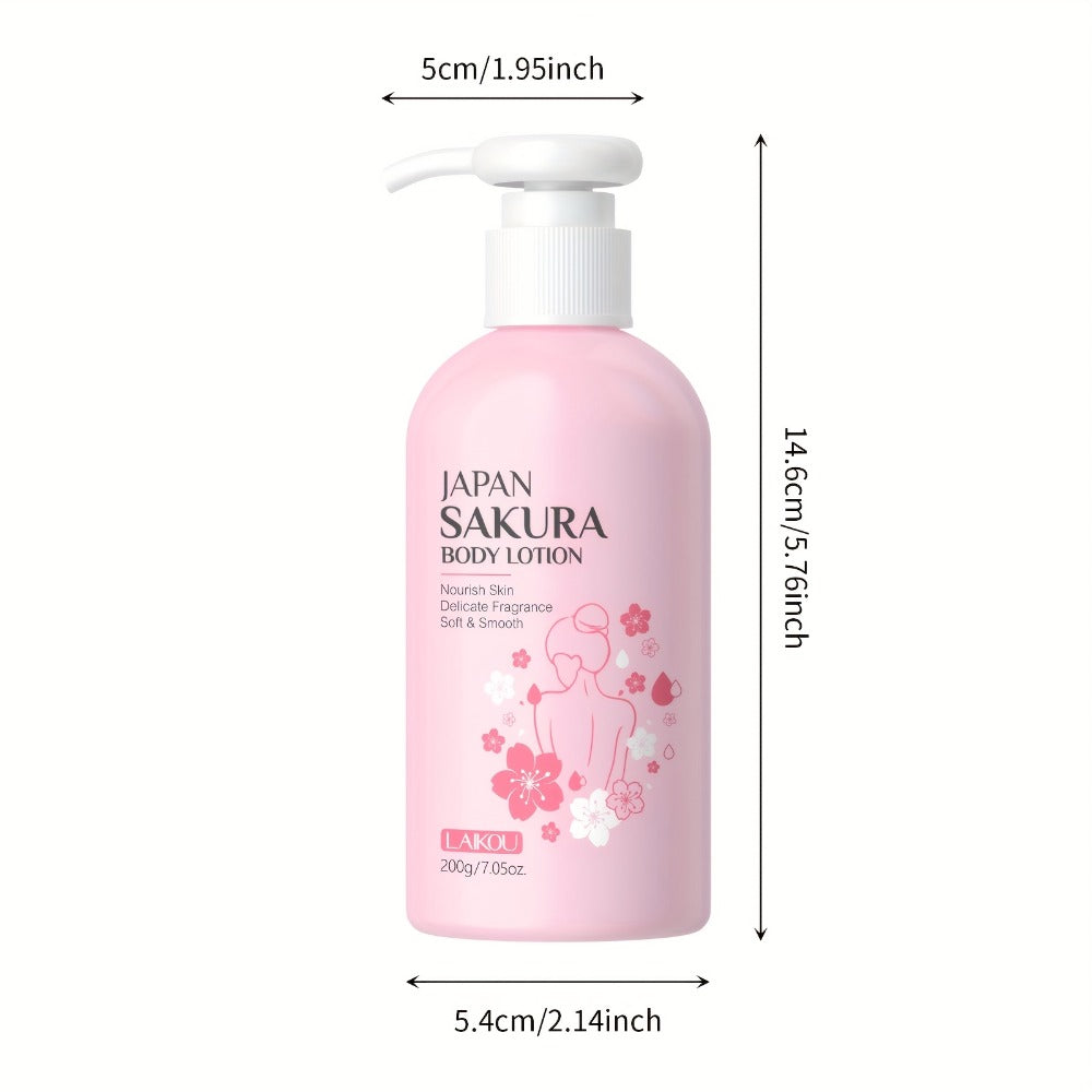 LAIKOU Sakura Body Lotion, 200g Pump Bottle with Vitamin C, Shea Butter and Rice Ferment Labels