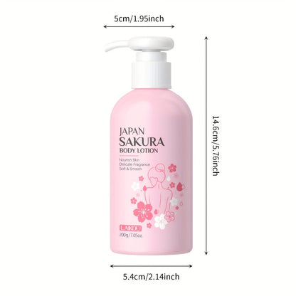 LAIKOU Sakura Body Lotion, 200g Pump Bottle with Vitamin C, Shea Butter and Rice Ferment Labels