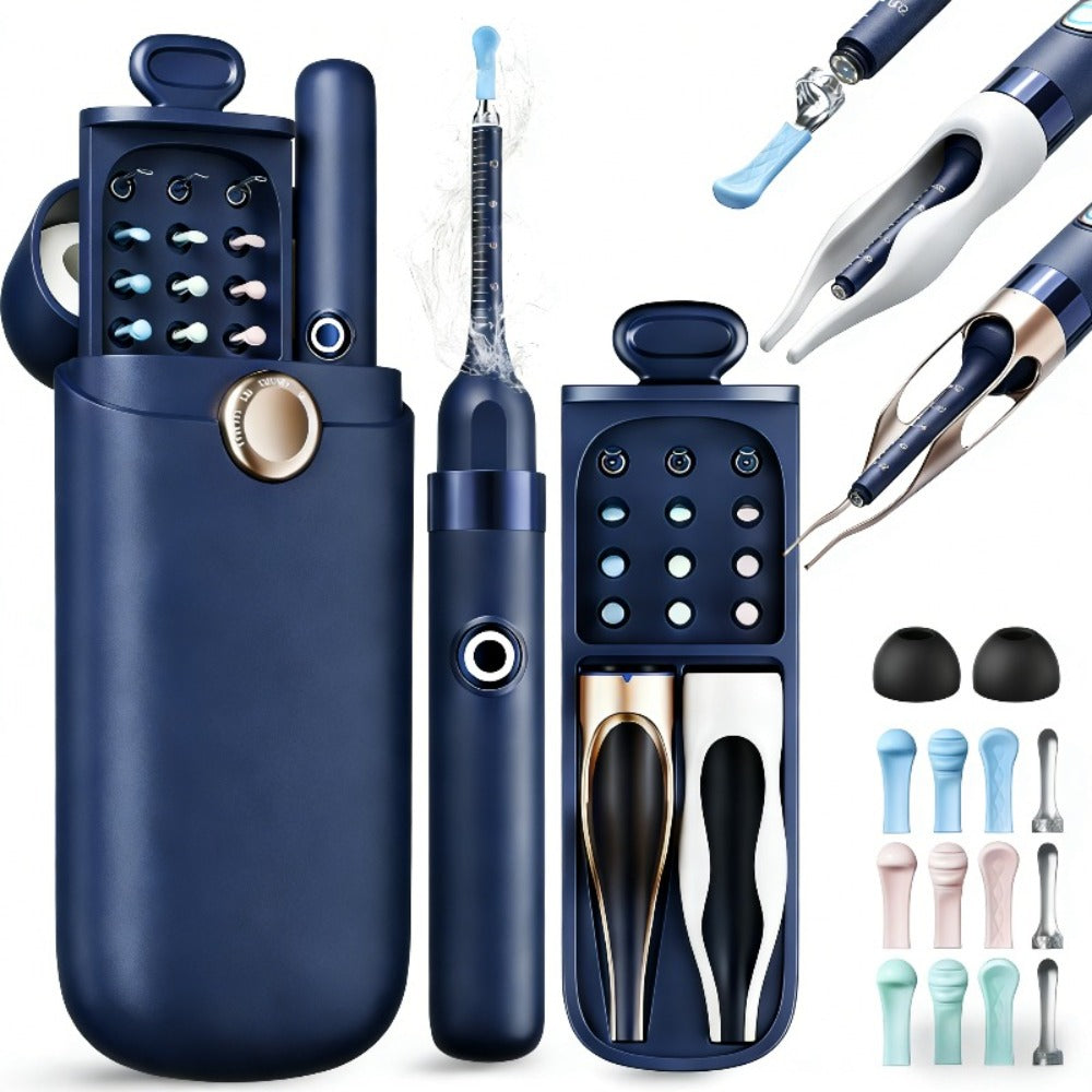 12-in-1 Rechargeable Camera Ear Cleaning Kit with LED Light, Storage Case and Beige or Blue Checkout