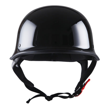 German Style Motorcycle Half Face Helmet – Novelty Skull & Carbon Fiber Design, UV Glossy Finish, Removable Washable Padding, Quick Release Buckle, Adult M/L/XL