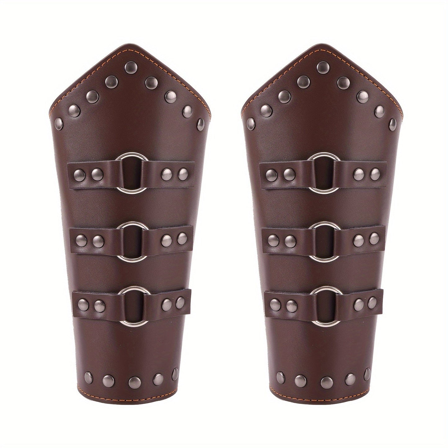Medieval Arm Bracers 2pcs PU Leather Gauntlet Wristbands for Men, Renaissance Knight Warrior Viking Cosplay Costume Prop for Halloween LARP Stage Performance Photo Shoot, Black & Brown