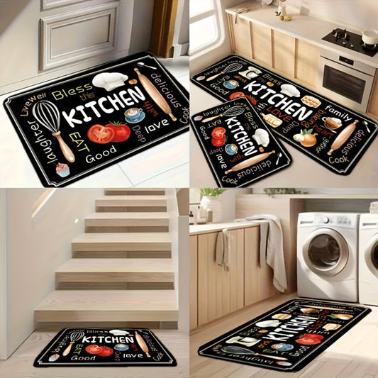 Diatomaceous Earth Kitchen Mat Set 2pcs - Non-Slip Soft Floor Mats for Kitchen Bathroom Bedroom Hallway, Dark Gray, Machine Washable