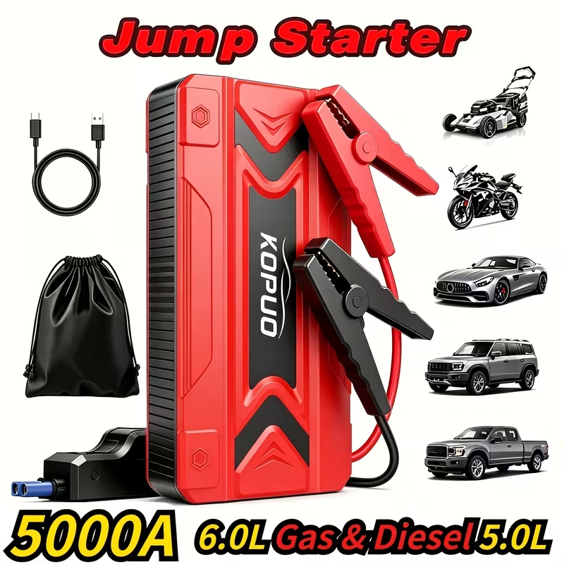 Car Jump Starter Power Bank 3-in-1 12V Battery Booster Charger LED Flashlight SOS for Cars Motorcycles SUVs Compact Emergency Starter Dead Battery in Seconds