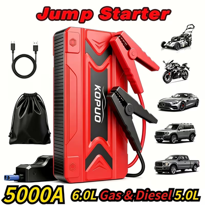 Car Jump Starter Power Bank 3-in-1 12V Battery Booster Charger LED Flashlight SOS for Cars Motorcycles SUVs Compact Emergency Starter Dead Battery in Seconds