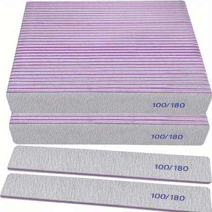 50-Piece Rectangular Nail File Set with 100/180 Grit Double-Sided Emery Boards for Manicure Use