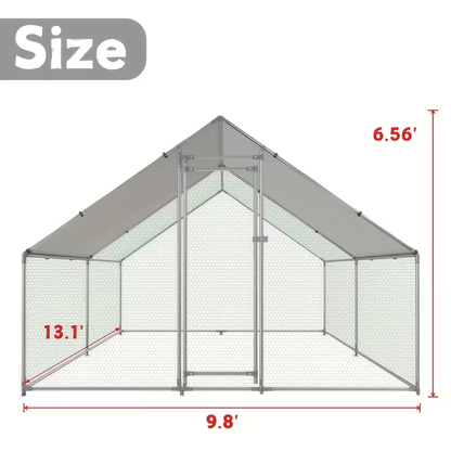 Walk-In Metal Poultry Enclosure in Six Size Options with Mesh Walls, Door and Partial Roof Cover