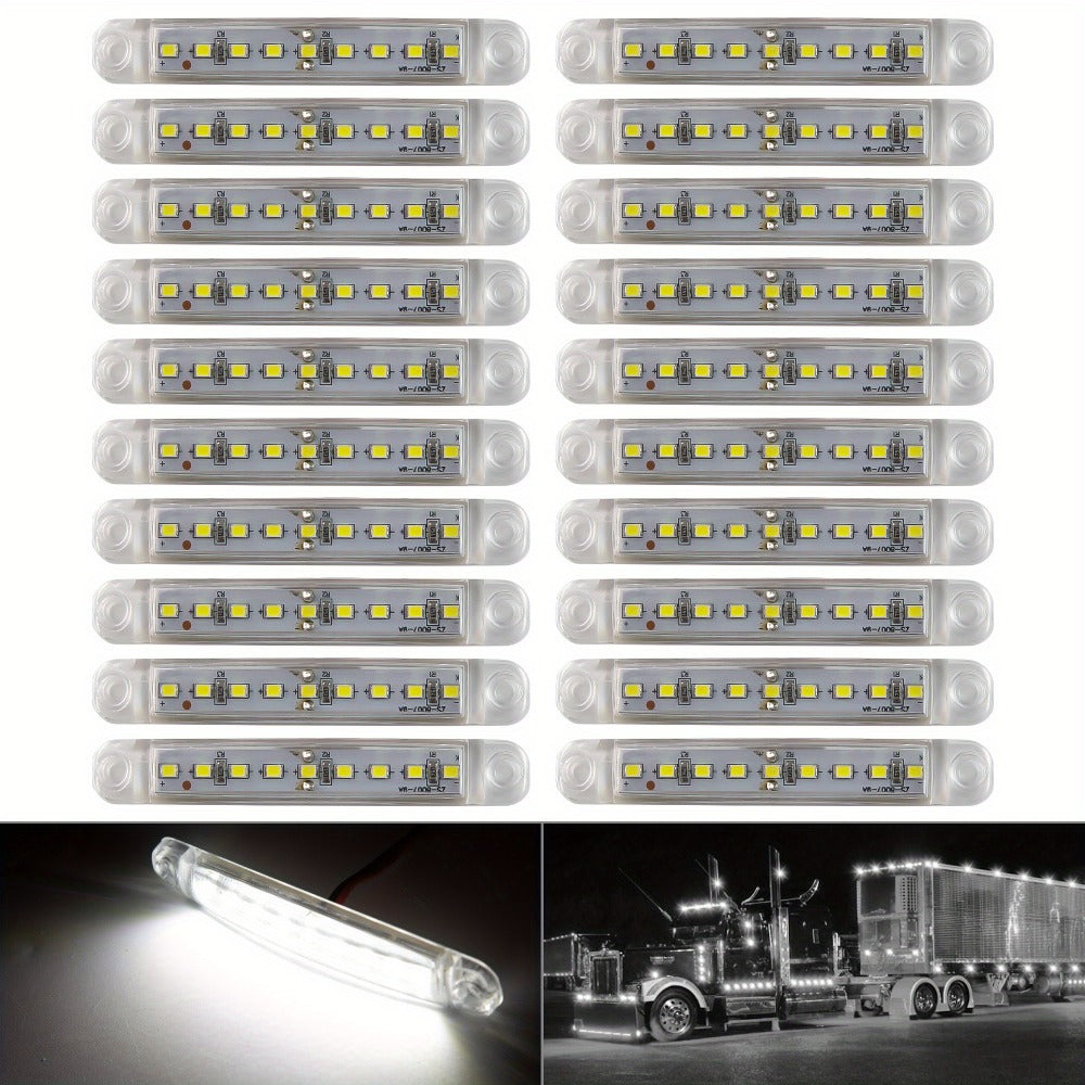 LED Side Marker Lights 20pcs, 12V 9-LED Clearance Indicator Lamp Bar for Truck Car Trailer, Waterproof Side Marker Light Kit in White Red Amber Blue Green