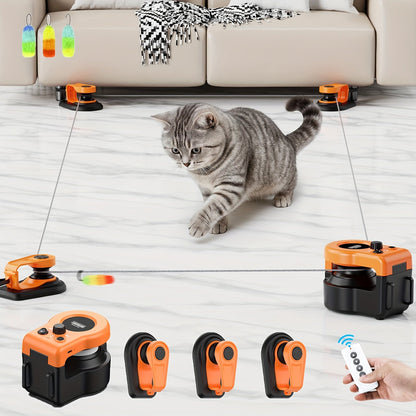 Interactive Cat Toy Auto & Remote Control - Electric Feather Mouse Lure Coursing Machine with DIY Track, Mouse Sounds, Auto Timer, Boredom Buster for Indoor Cats Kittens, 2 Speed Modes
