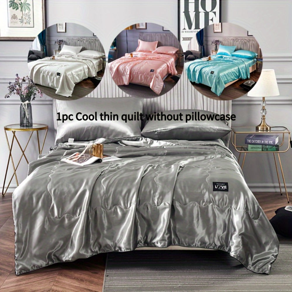 Satin-Look Summer Quilt in White, Silvery Grey, Pink or Lake Blue with Twin and Full Sizes