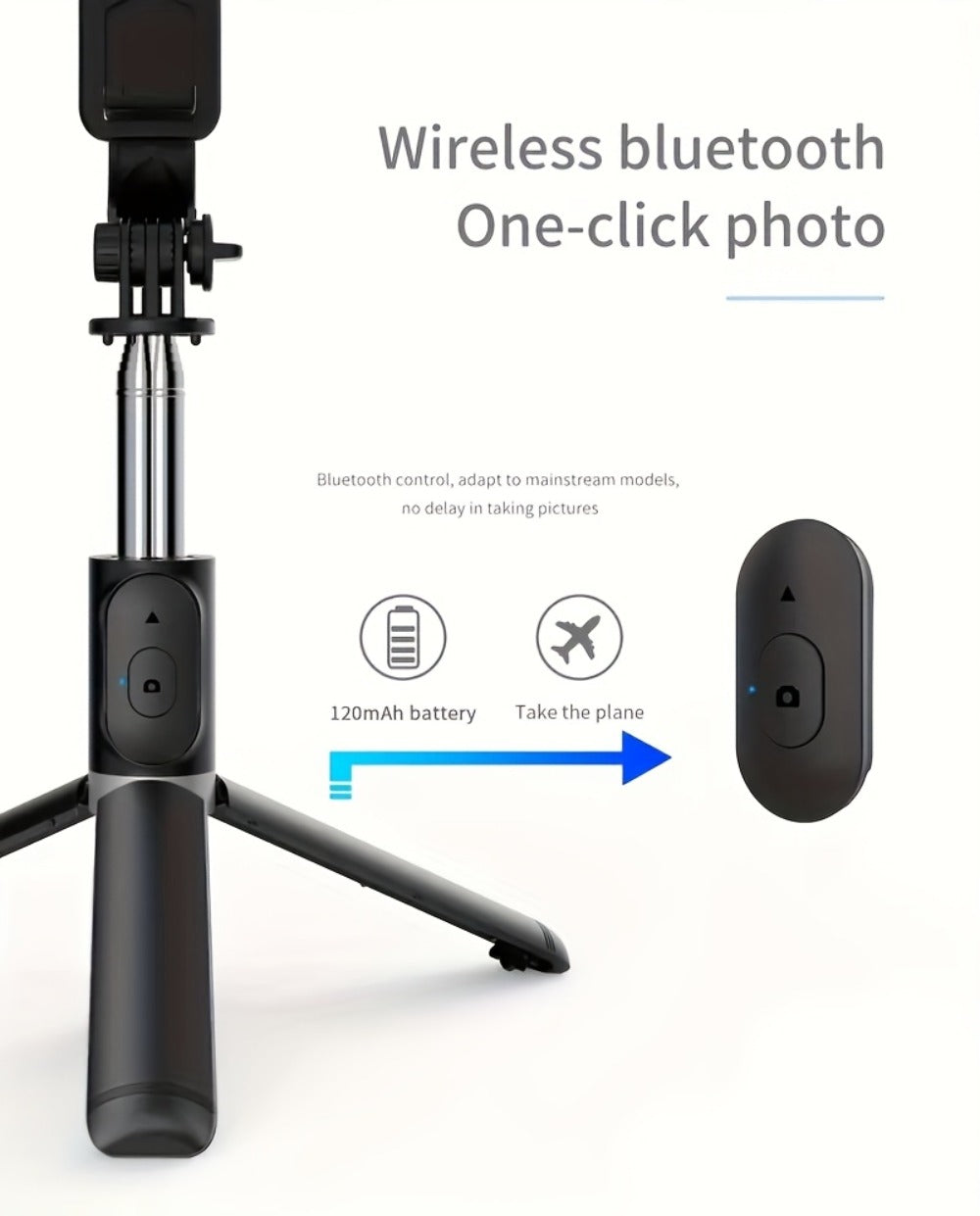 40.6-Inch Black Selfie Stick Tripod with Rotating Phone Head, Fold-Out Floor Base and Remote
