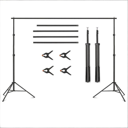 Adjustable Photography Backdrop Stand Kit in 10 x 7-Foot Size with Two Tripods, Four Crossbars, Four Clamps and Carry Bag