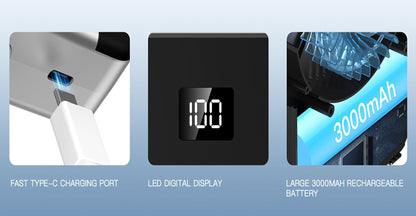 Portable Fan 3000mAh Three-Speed Desk, Neck and Waist Model with USB Charging and Three Color Options