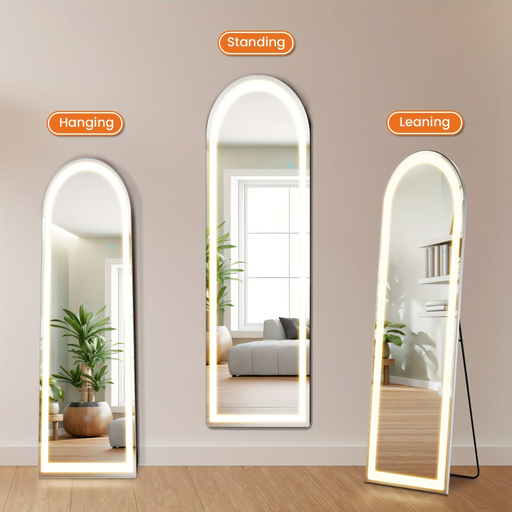 Full Length Mirror with LED Lights & Touch Sensor, 64"x21" Dimmable Smart Floor Mirror, Wall Mount or Freestanding