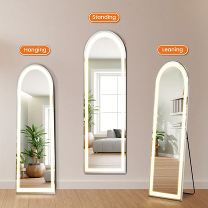 Full Length Mirror with LED Lights & Touch Sensor, 64"x21" Dimmable Smart Floor Mirror, Wall Mount or Freestanding