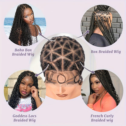 Adjustable Double-Lace Braided Wig Cap with Baby Hair in 81-, 109-, 111- or 120-Section Options
