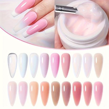 Six-Color Builder Gel Set, 15ml Each in Clear, White, Milky Jelly, Light Pink, Pink and Nude for Nail Extensions