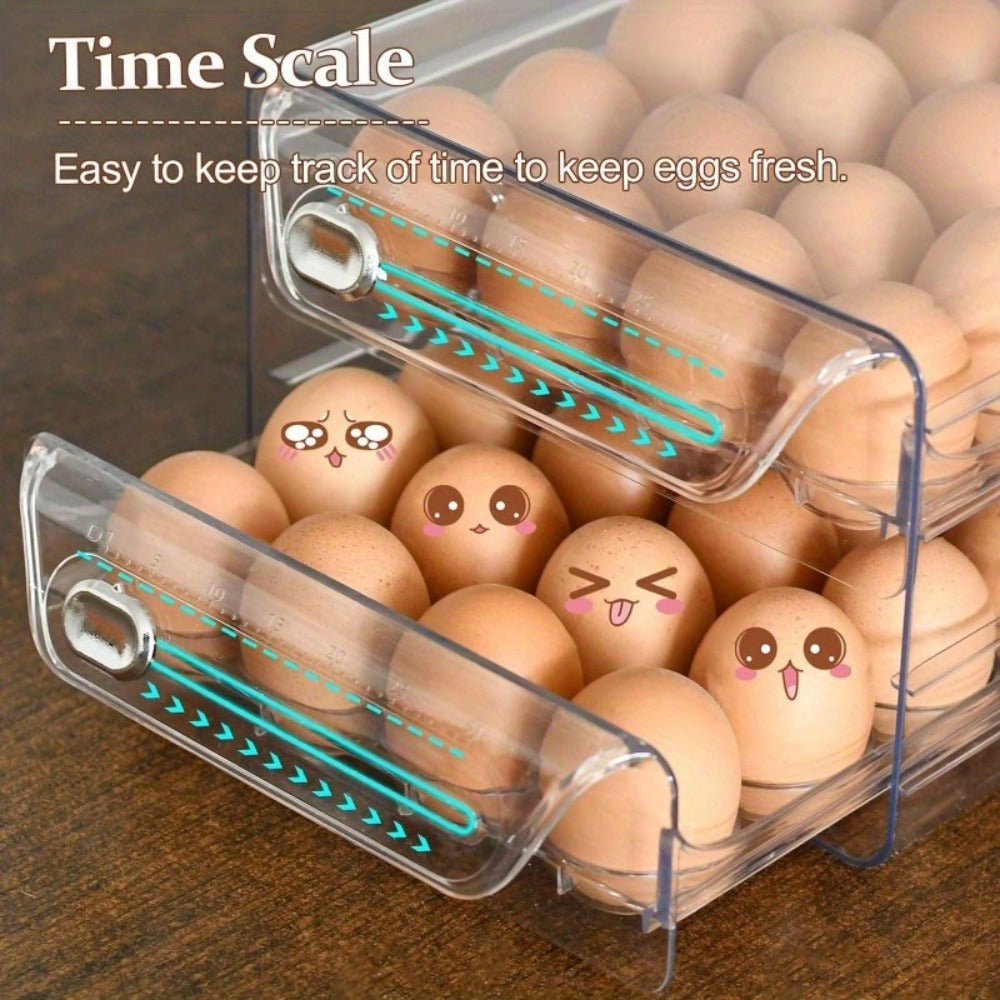Egg Drawer Food Storage Organizer for Refrigerator with Two Clear Tiers, Lid and 40-Egg Capacity