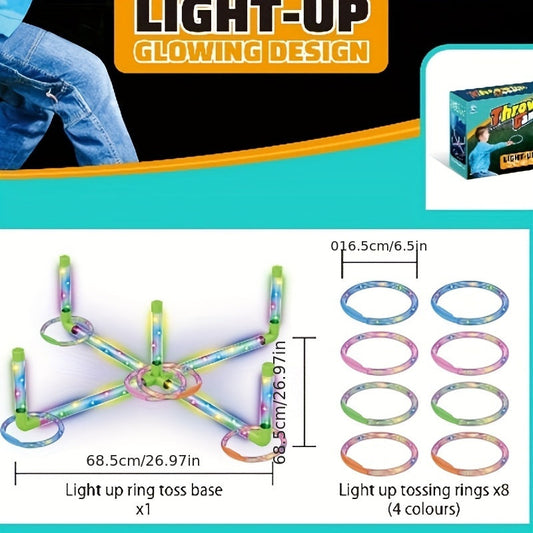 LED Glow Ring Toss Game | Indoor Outdoor Lawn Game for Kids & Family | Glowing Ring Toss Set for Game Night Parties Kindergarten Educational Fun Competition Backyard Play