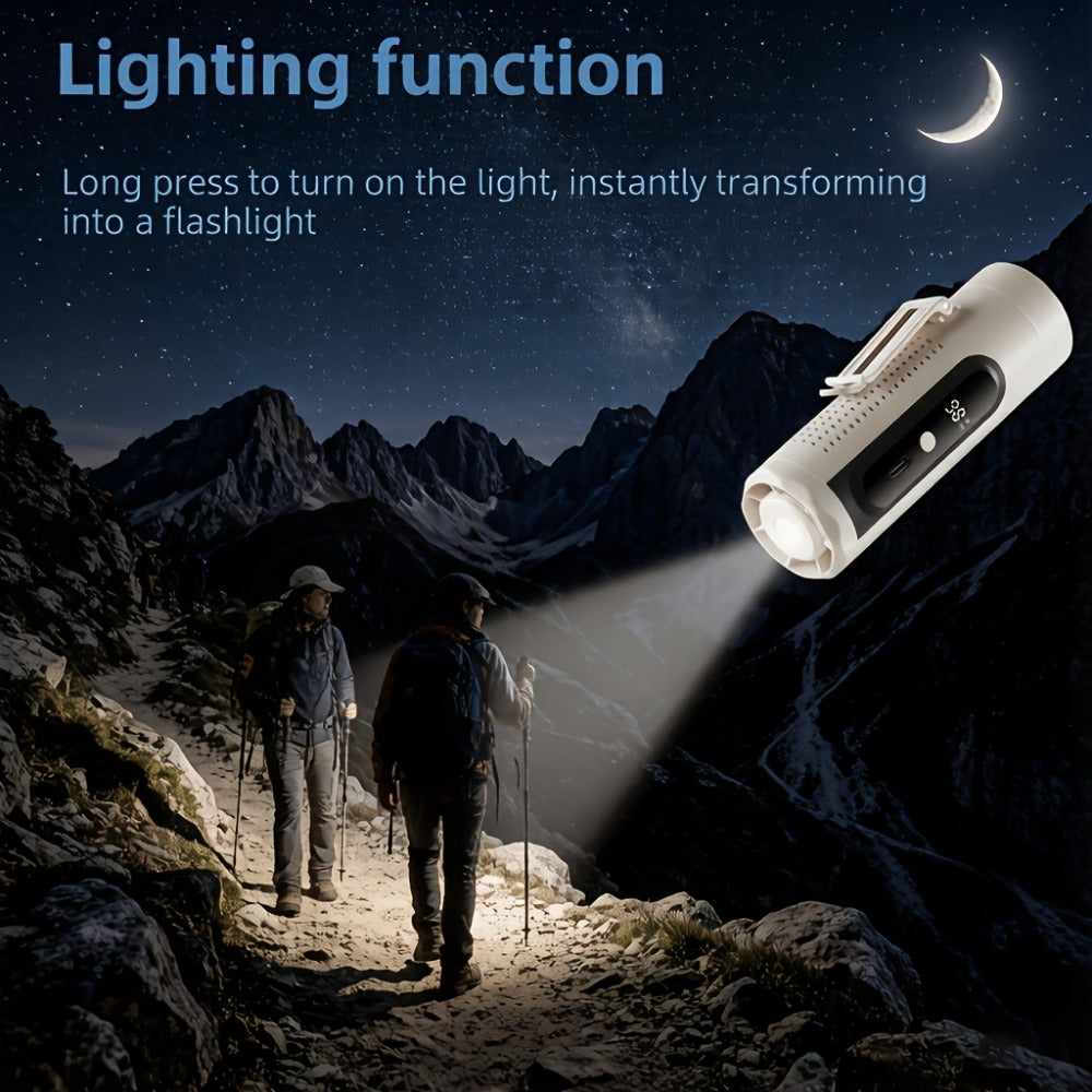 Handheld Fan with Metal Contact Plate, Five Speeds, 20,000 RPM Label, Type-C Charging and Display