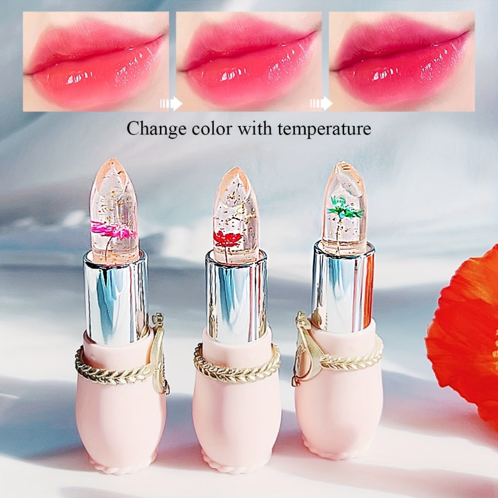 Jelly Lip Balm Set 6 Pack Color Changing — Temperature-Sensitive Dried Flower Extract, Sheer Moisturizing Clear Gloss, Natural Pink Tint, Long-Lasting Hydration Lip Care for Women