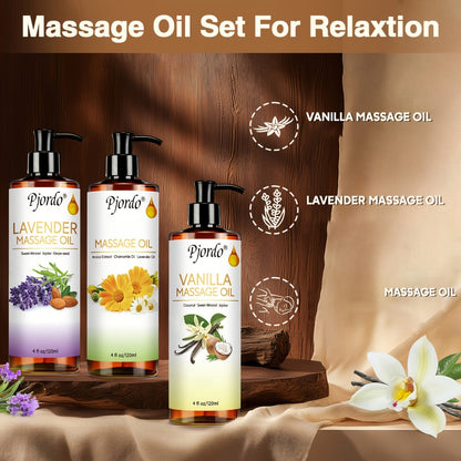Massage Oil Set 3pcs Roller Ball, Vanilla Arnica & Lavender Essential Oils Moisturizing Body Massage Kit for