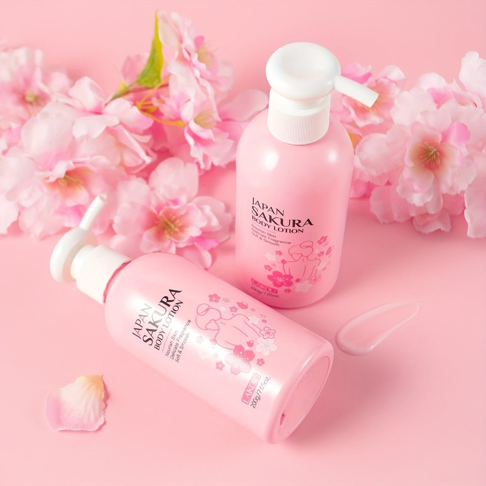 LAIKOU Sakura Body Lotion, 200g Pump Bottle with Vitamin C, Shea Butter and Rice Ferment Labels