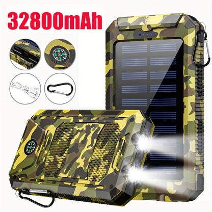 32800mAh Solar Power Bank 6 Outputs Wireless Charger – 4 Built-In Cables Dual Flashlights 15W Fast Charging, 32800 38800mAh External Battery Pack for Travel Camping GPS Emergency iPhone 17 Android