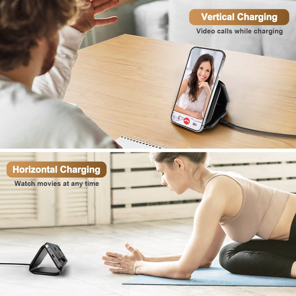 MagSafe Compatible Foldable Charging Station 3-in-1 15W – Travel Wireless Charger for iPhone 17 Air 16 15 14 13 12 Pro Max, Apple Watch Ultra Series 11 10 SE & AirPods Pro | Black