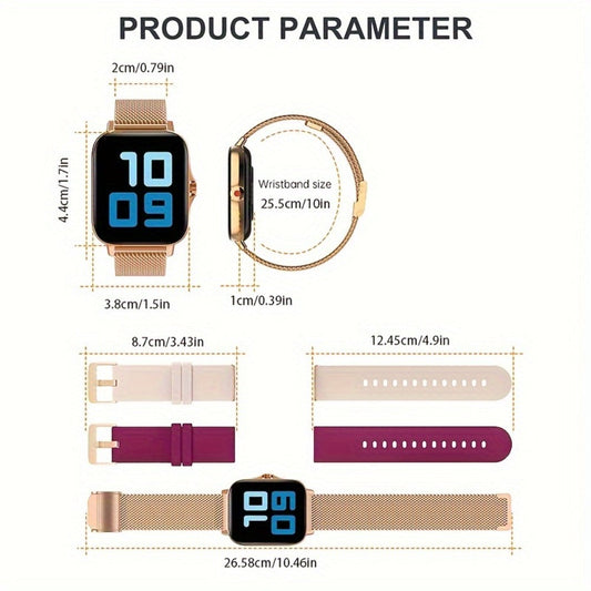 Women's Smartwatch with Voice Assistant, Message Alerts, Sport Modes and Dual Silicone Straps