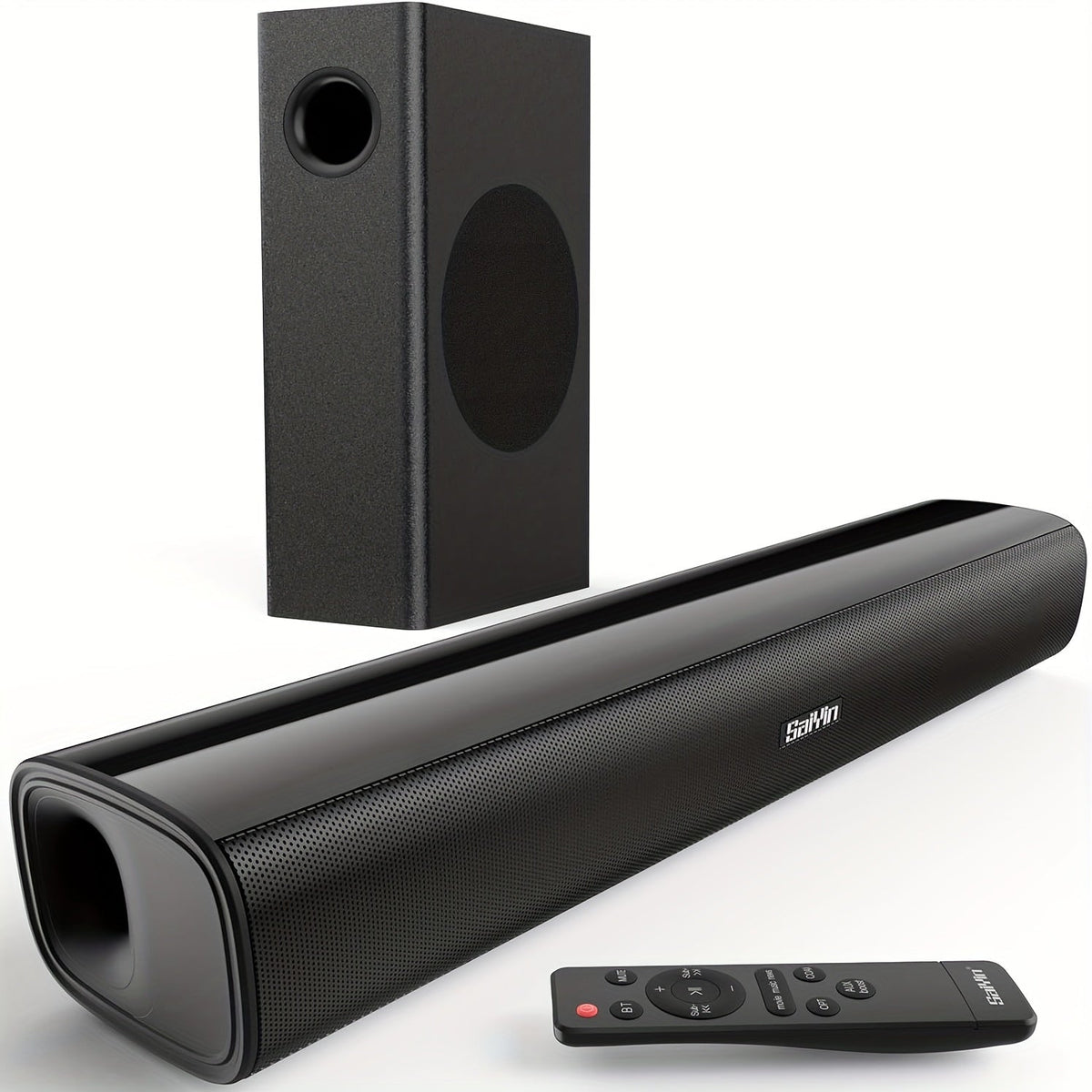 2.1 Channel Soundbar with Subwoofer for TV PC Gaming, Wireless Bluetooth Optical AUX Wall-Mountable Surround Sound System
