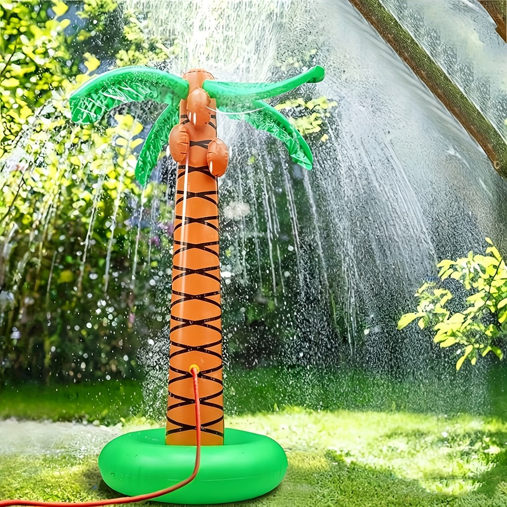61-Inch Inflatable Palm Tree Sprinkler with 360-Degree Water Spray, Hose Connector and Mixed Tropical Colors