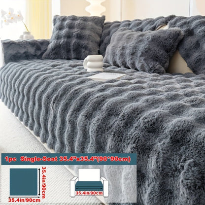 Sofa Cover Thick Faux Rabbit Plush Panels with Anti-Slip Feature for Seat, Armrest, Backrest or Pillowcase