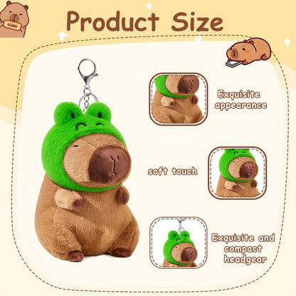 Capybara Plush Keychain Stuffed Animal Cute Mini Capybara with Clothes and Accessories, Kawaii Plush Keychain Gift for Her Him Birthday Christmas Party Favors, 4pcs or Single