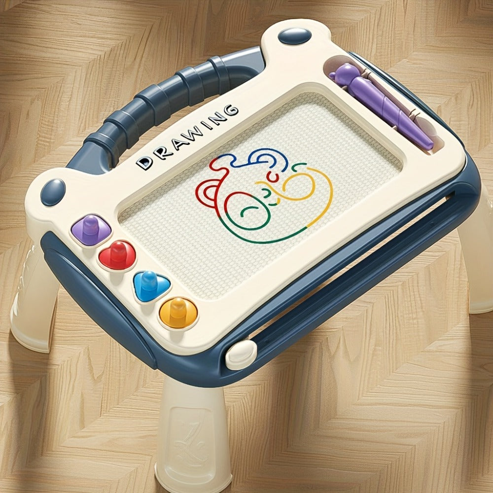 Kids Magnetic Drawing Board with Four Shape Stamps, Slide Eraser, Folding Legs and Blue, Green or Pink Options