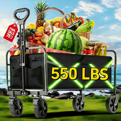 Folding Wagon Heavy Duty | Garden Cart Beach Wagon Camping Utility Outdoor Cart
