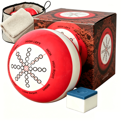 Red Billiard Practice Cue Ball Set with Two Printed Training Patterns, Chalk Cube and Cleaning Cloth