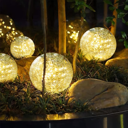 Solar Cracked-Glass Globe Garden Lights, Four-Piece Set in Warm White or Mixed Color Selections