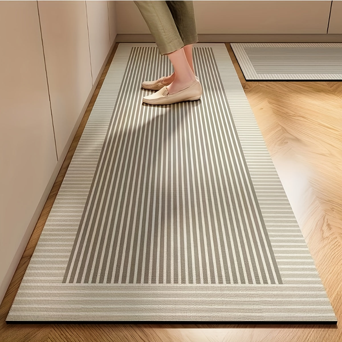 Kitchen Mat, Plain Ribbed Gradient Runner in QS-01 to QS-04 Styles with 19.69x31.5 or 19.69x62.99-Inch Sizes