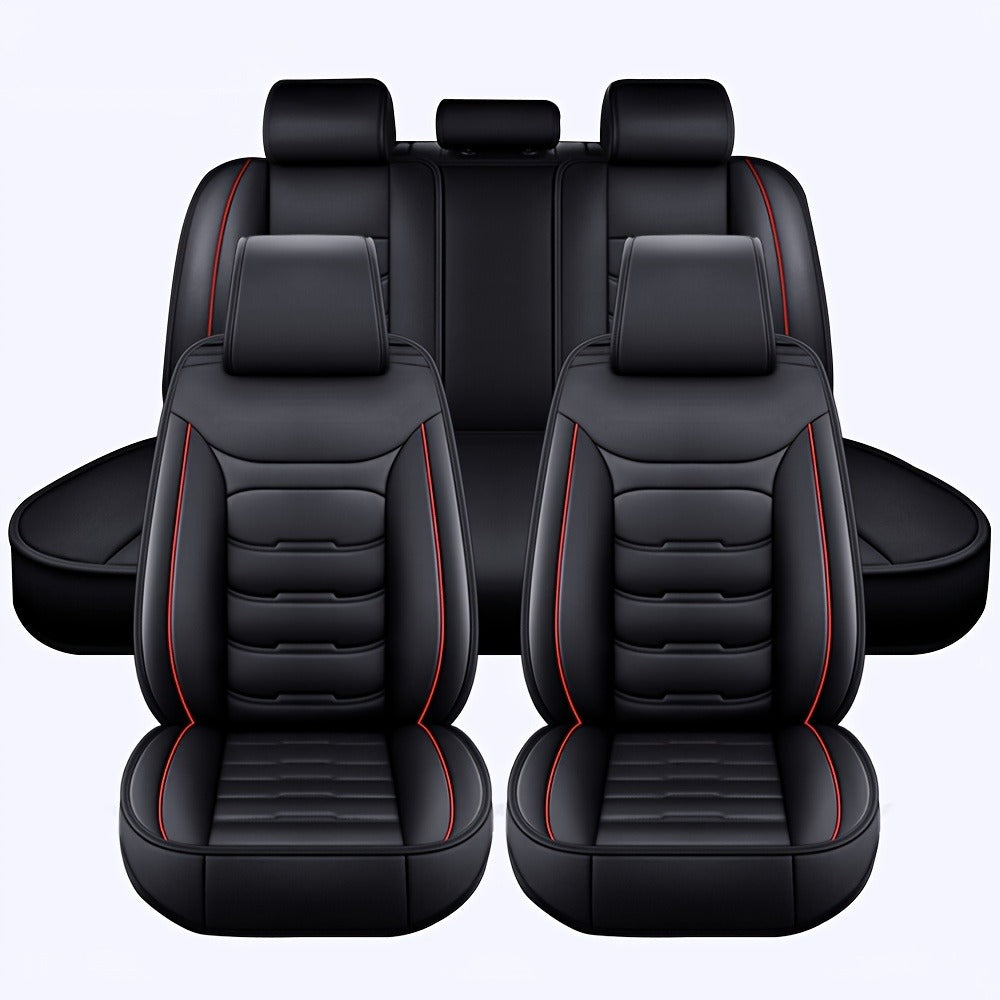 Car Seat Covers Full Set 5-Seat – Faux Leather Waterproof, Airbag Compatible, Front Storage Bag, Universal Fit Sedan SUV Truck Van, Luxury Brown / Pink / Black Pink