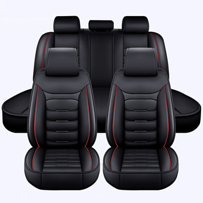 Car Seat Covers Full Set 5-Seat – Faux Leather Waterproof, Airbag Compatible, Front Storage Bag, Universal Fit Sedan SUV Truck Van, Luxury Brown / Pink / Black Pink