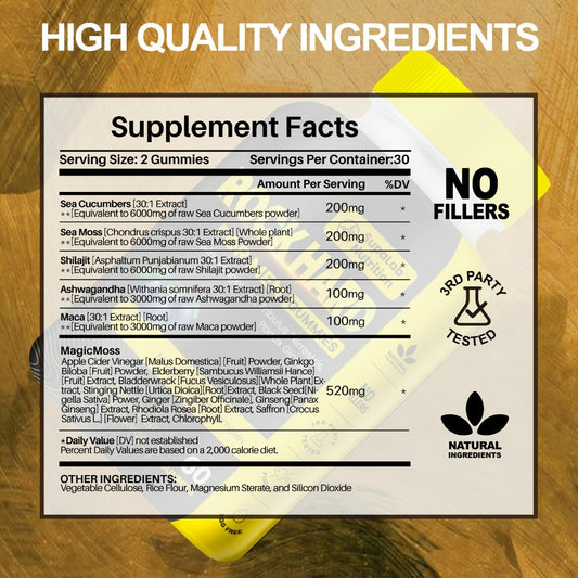 Tongkat Ali Gummies 17500mg for Men with L-Citrulline, L-Arginine & Ashwagandha - Natural Testosterone, Energy & Stamina Support - Stimulant-Free Aronia Berry Flavor 60 Gummies per Bottle