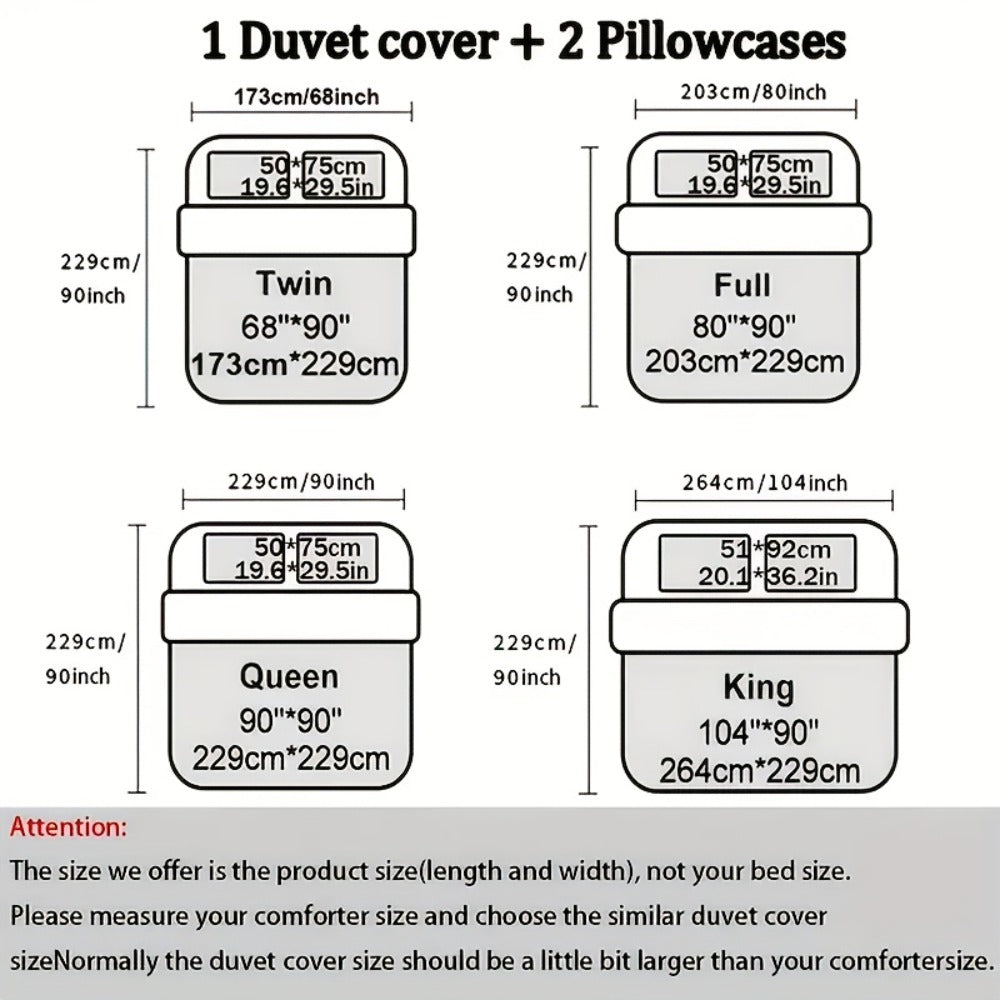 3-Piece Duvet Cover Set with Dimensional Geometric Cube Print, Zipper Closure and Five Color Options